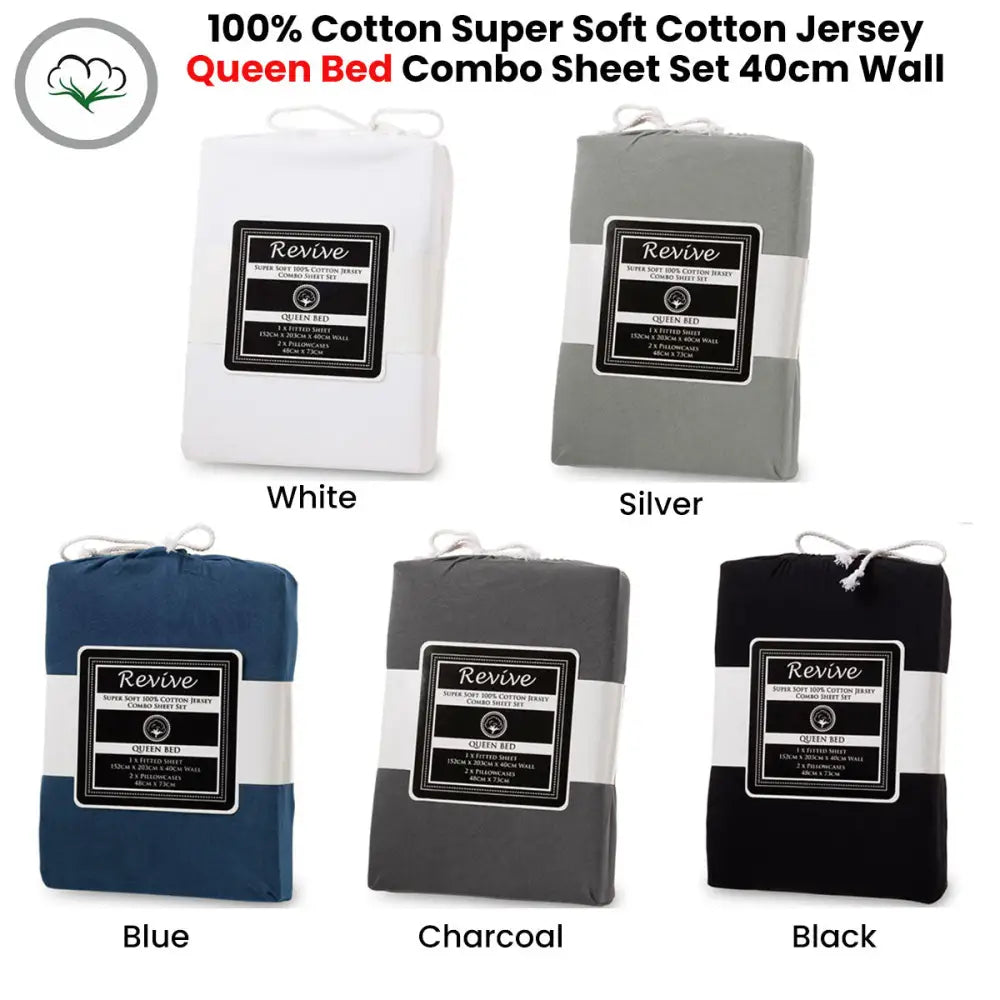 Revive 100% Cotton Jersey Combo Set Charcoal Queen - Home & Garden > Bedding > Bed Sheets