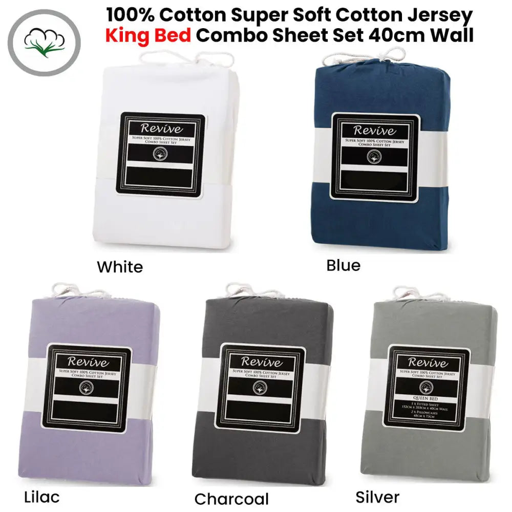 Revive 100% Cotton Jersey Combo Set Silver King - Home & Garden > Bedding > Bed Sheets