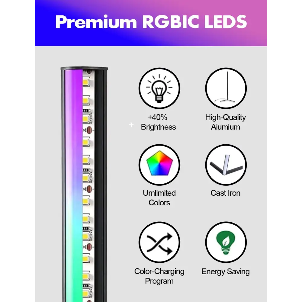 RGB LED Floor Lamp Smart Modern Stand Light - Home & Garden > Lighting