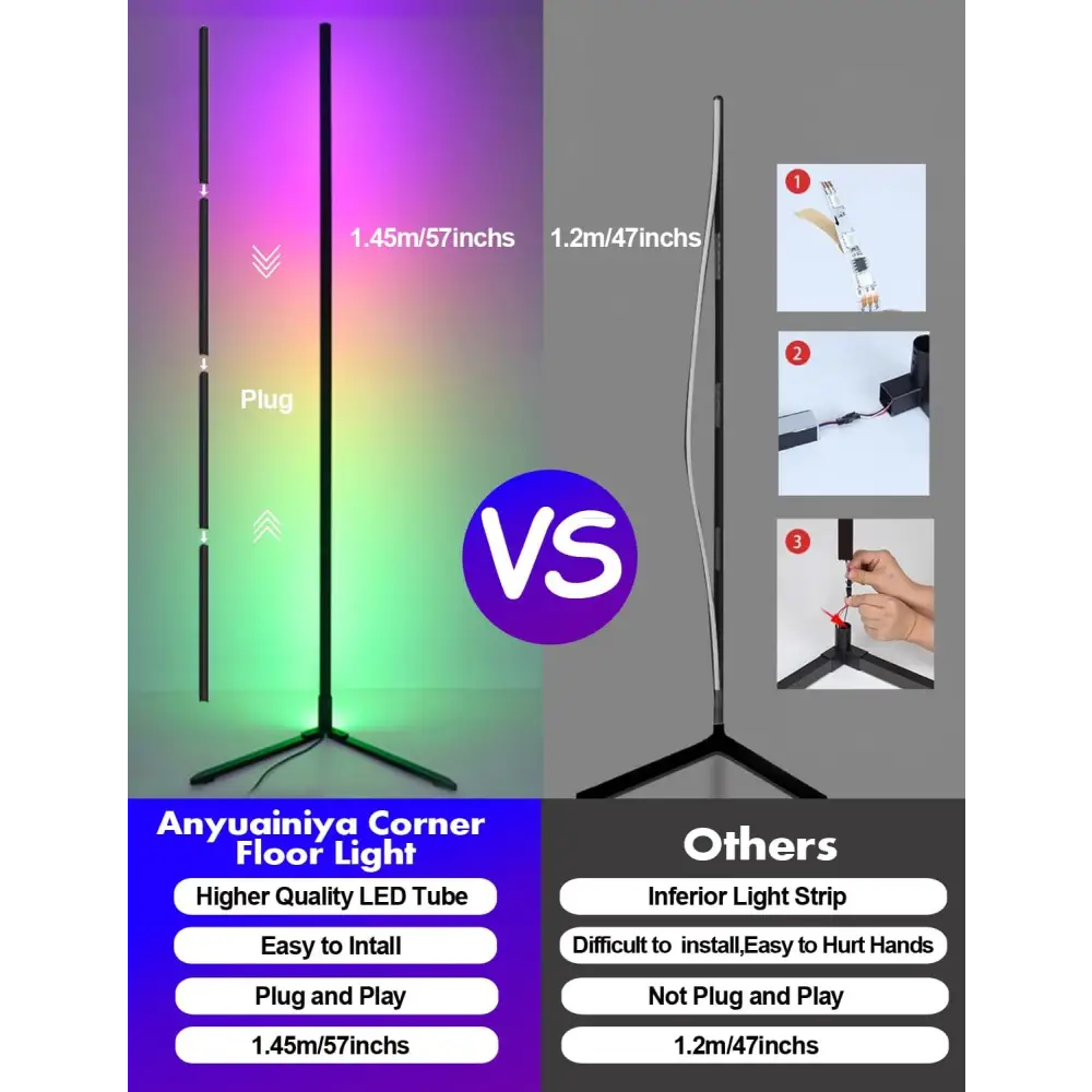 RGB LED Floor Lamp Smart Modern Stand Light - Home & Garden > Lighting