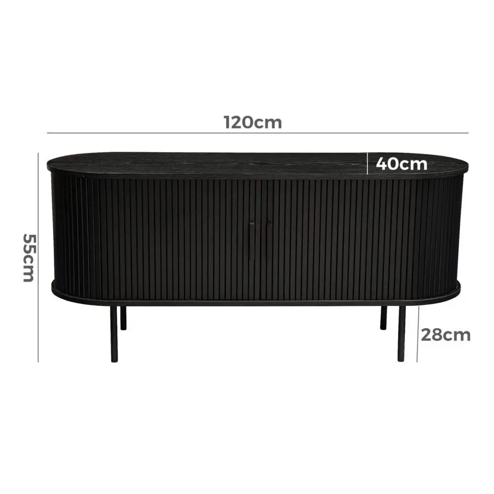 Ribbed Black Sideboard with Sliding Doors - Furniture > Dining