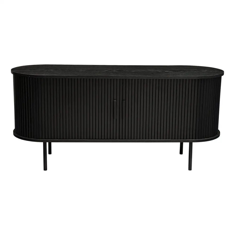 Ribbed Black Sideboard with Sliding Doors - Furniture > Dining