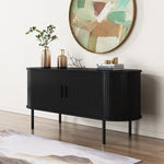 Ribbed Black Sideboard with Sliding Doors - Furniture > Dining
