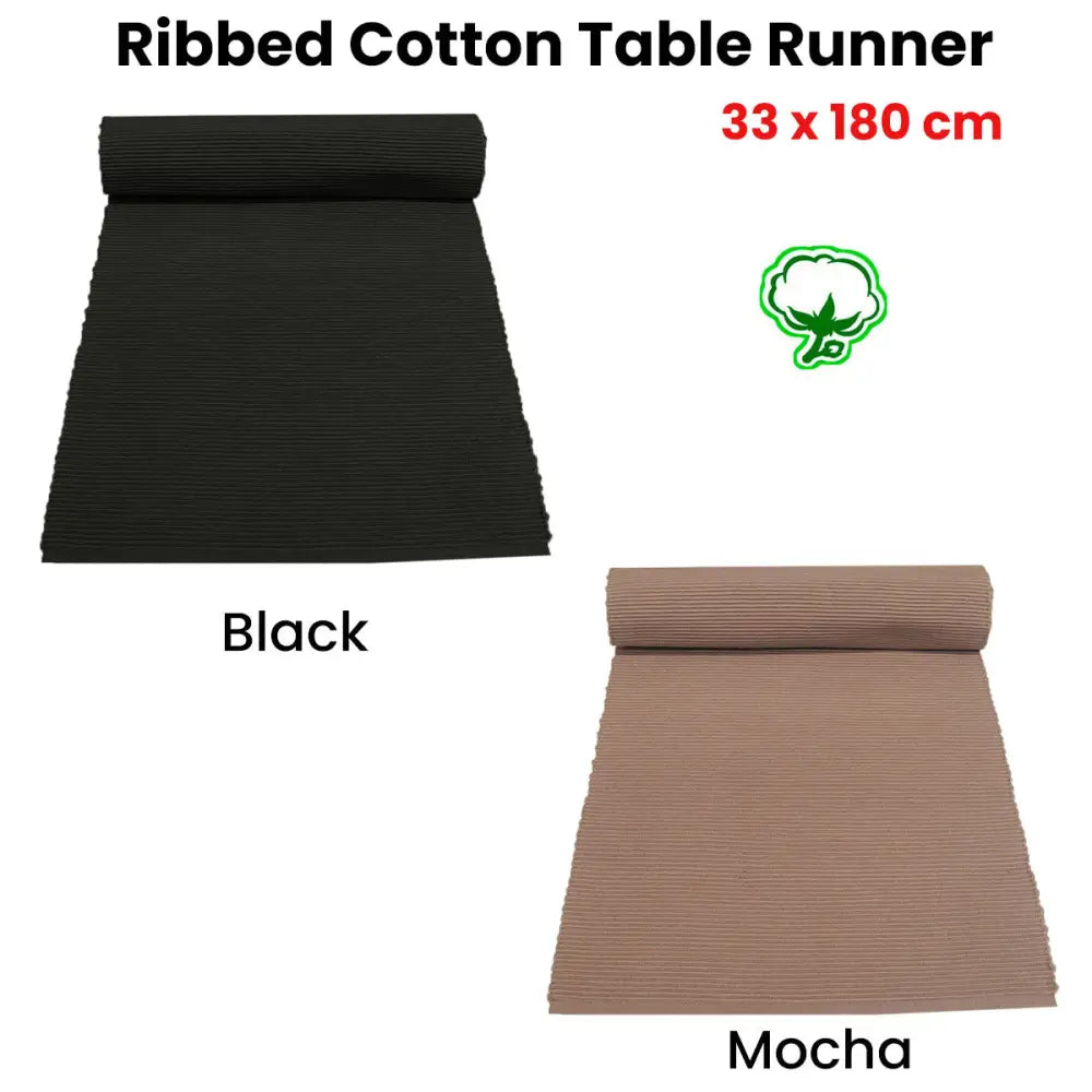 Ribbed Cotton Table Runner 33 x 180 cm Mocha - Home & Garden > Kitchenware