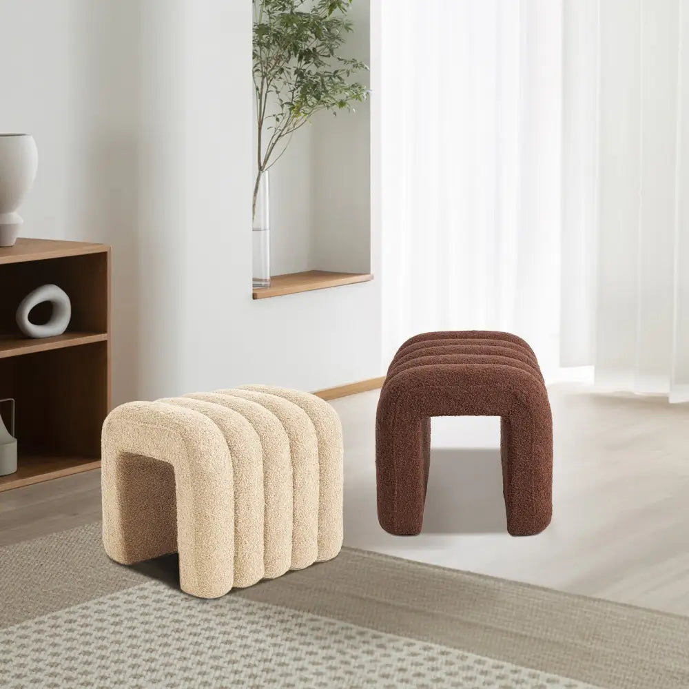 Ridge Arch Ottoman Stool Teddy Fleece Fabric Foot Rest 45cm BEIGE - Furniture > Living Room > Ottomans & Footstools