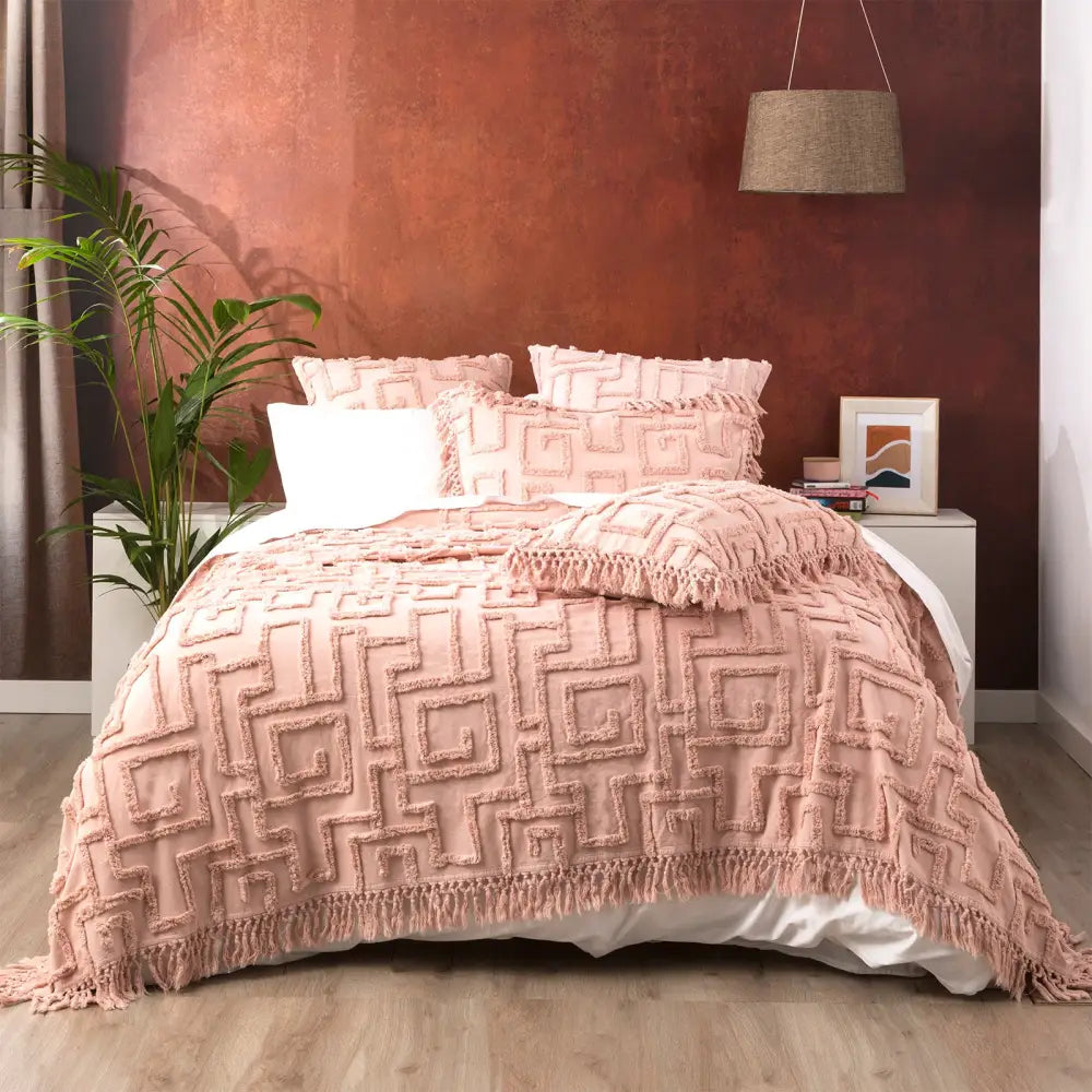 Riley 100% Cotton Vintage Washed Tufted Blush Bed Cover Set by Renee Taylor Queen/King - Home & Garden > Bedding > Bed
