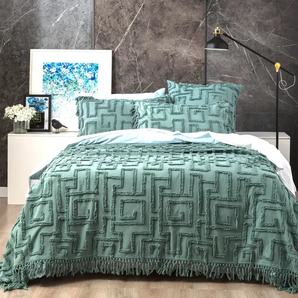 Riley 100% Cotton Vintage Washed Tufted Mineral Bed Cover Set by Renee Taylor Queen/King - Home & Garden > Bedding >