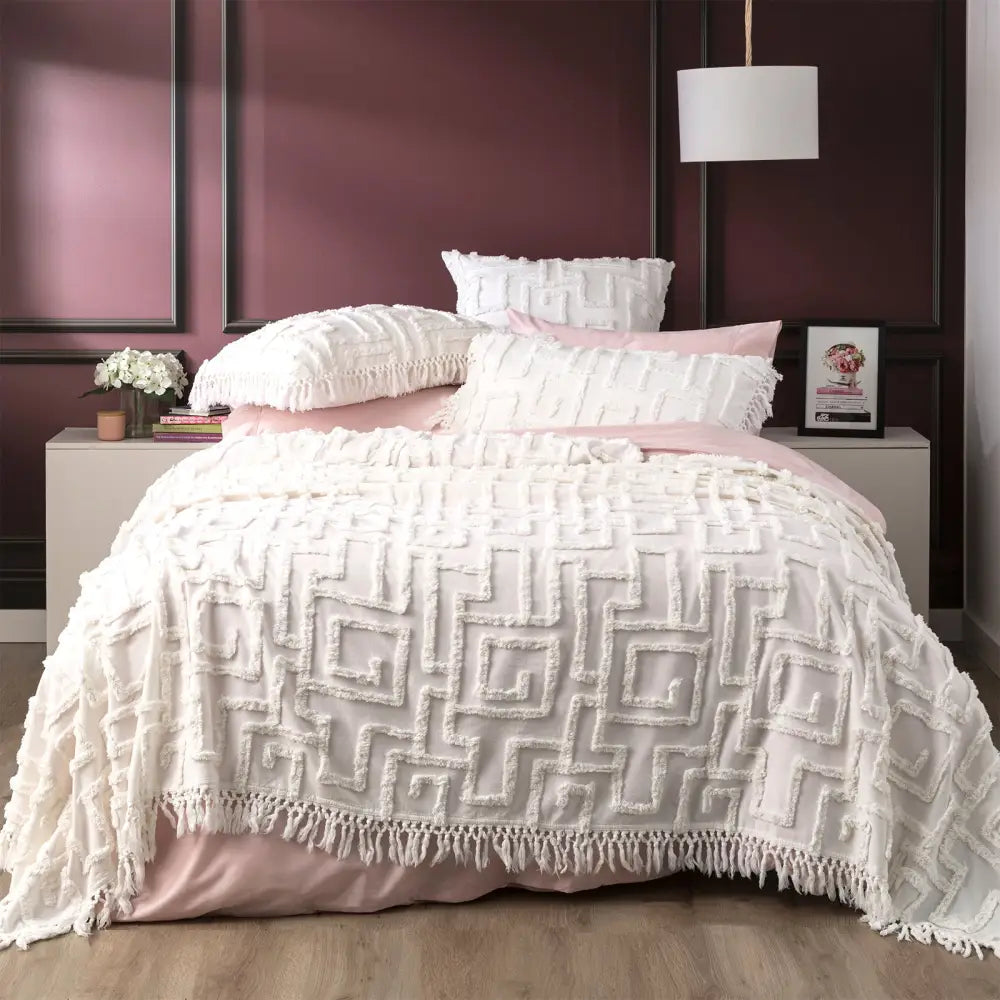 Riley 100% Cotton Vintage Washed Tufted White Bed Cover Set by Renee Taylor Queen/King - Home & Garden > Bedding > Bed