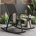 Rocking Chair High Back Rocker Chairs Steel Metal Textilene Fabric-Black - Furniture > Outdoor