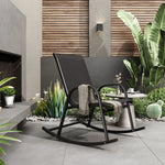 Rocking Chair High Back Rocker Chairs Steel Metal Textilene Fabric-Black - Furniture > Outdoor