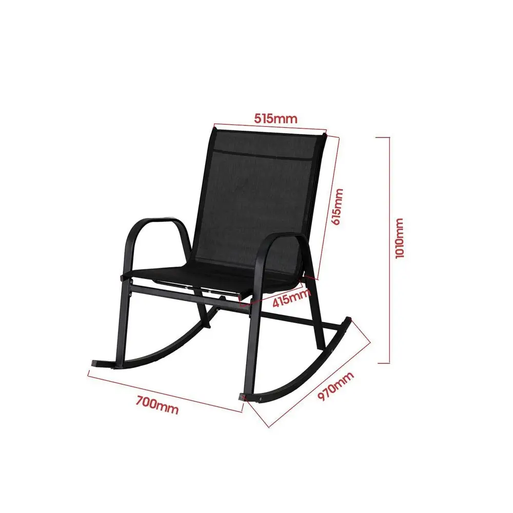 Rocking Chair High Back Rocker Chairs Steel Metal Textilene Fabric-Black - Furniture > Outdoor