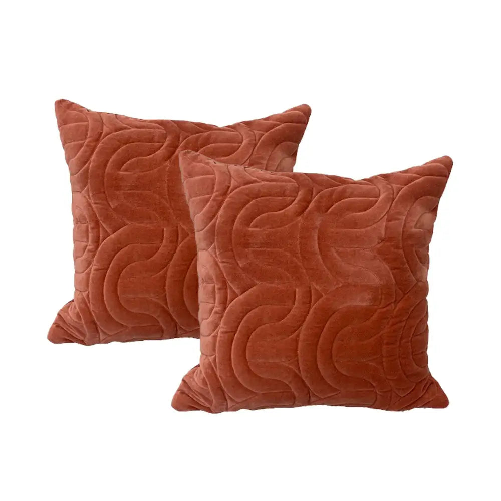 Roma Brick Twin Pack Cotton Velvet Embroidered Cushion Feather Filled by Cloud Linen - Home & Garden > Decor > Cushions