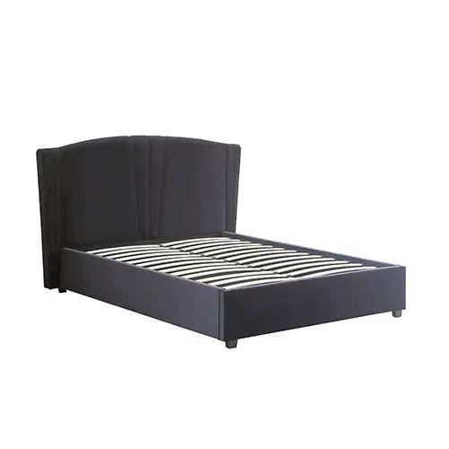 Roman Bed Frame Queen Size Black Velvet Fabric with Gas Lift plywood metal structure - Furniture > Bedroom > Beds & Bed