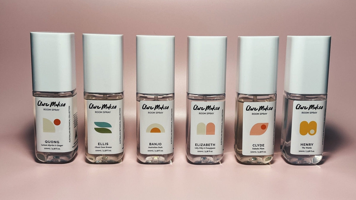 Clare Makes 100ml room spray in a recyclable bottle with a white atomiser cap