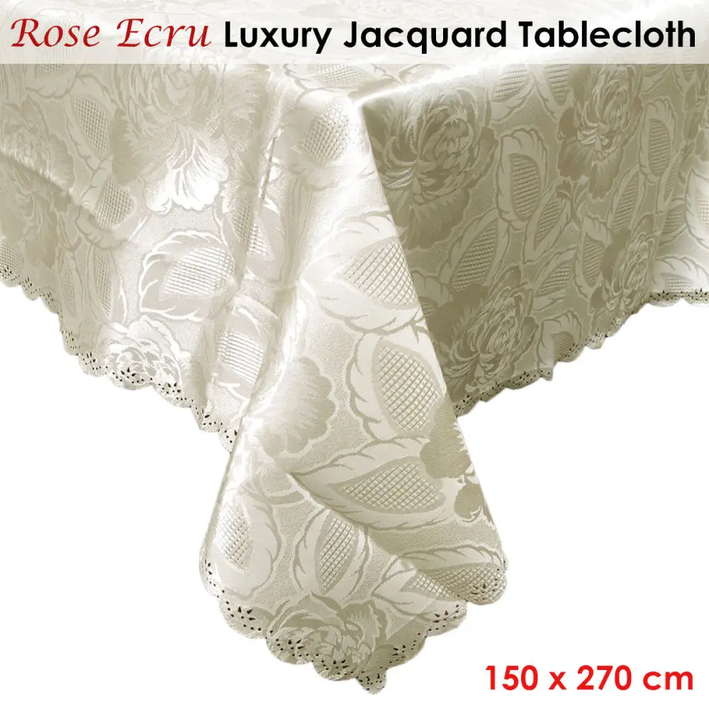 Rose Ecru Luxury Jacquard Tablecloth 150 x 270 cm - Home & Garden > Kitchenware