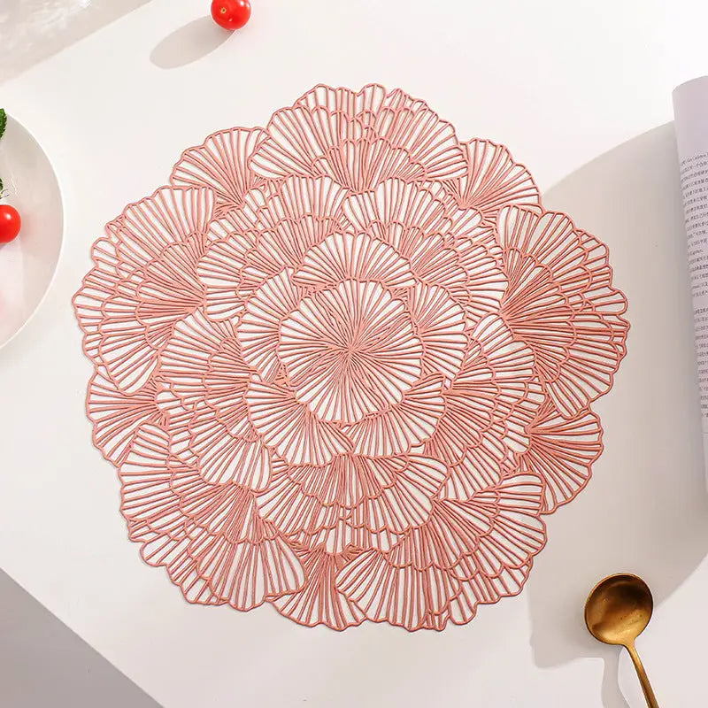 Rose Gold Elegant Floral PVC Placemats - Set of 8 Durable & Stylish Table Mats (38cm) - Home & Garden > Kitchenware >