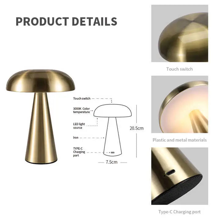 Rose Red Modern Mushroom Table Lamp - Minimalist Metal Design for Home and Office - Home & Garden > Lighting > Table