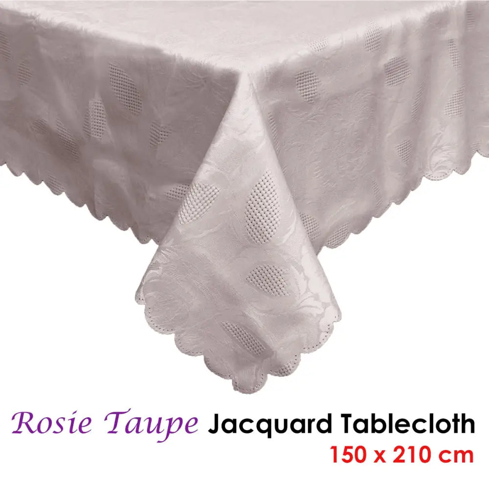 Rosie Taupe Luxury Jacquard Tablecloth 150 x 210 cm - Home & Garden > Kitchenware
