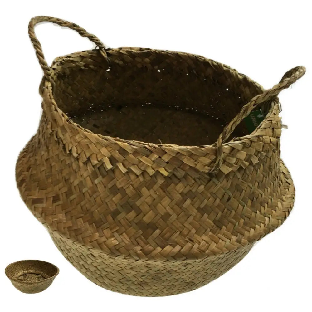 Round Belly Seagrass Small Storage Basket Straw Rattan Home Flower Pot Planter Wicker - Home & Garden > Decor