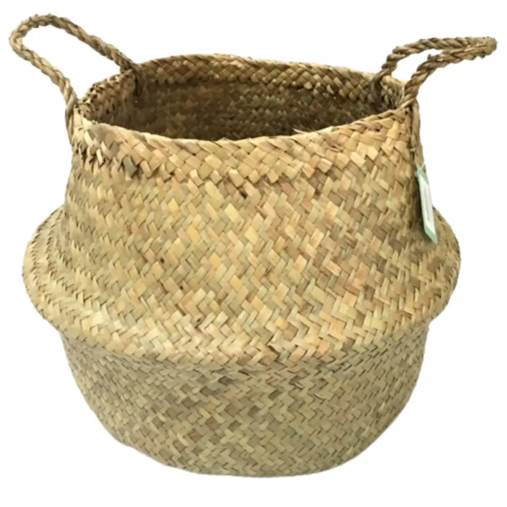 Round Belly Seagrass Small Storage Basket Straw Rattan Home Flower Pot Planter Wicker - Home & Garden > Decor