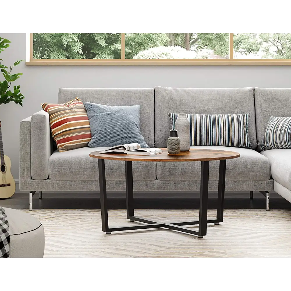 Round Coffee Table Rustic Brown and Black - Furniture > Living Room
