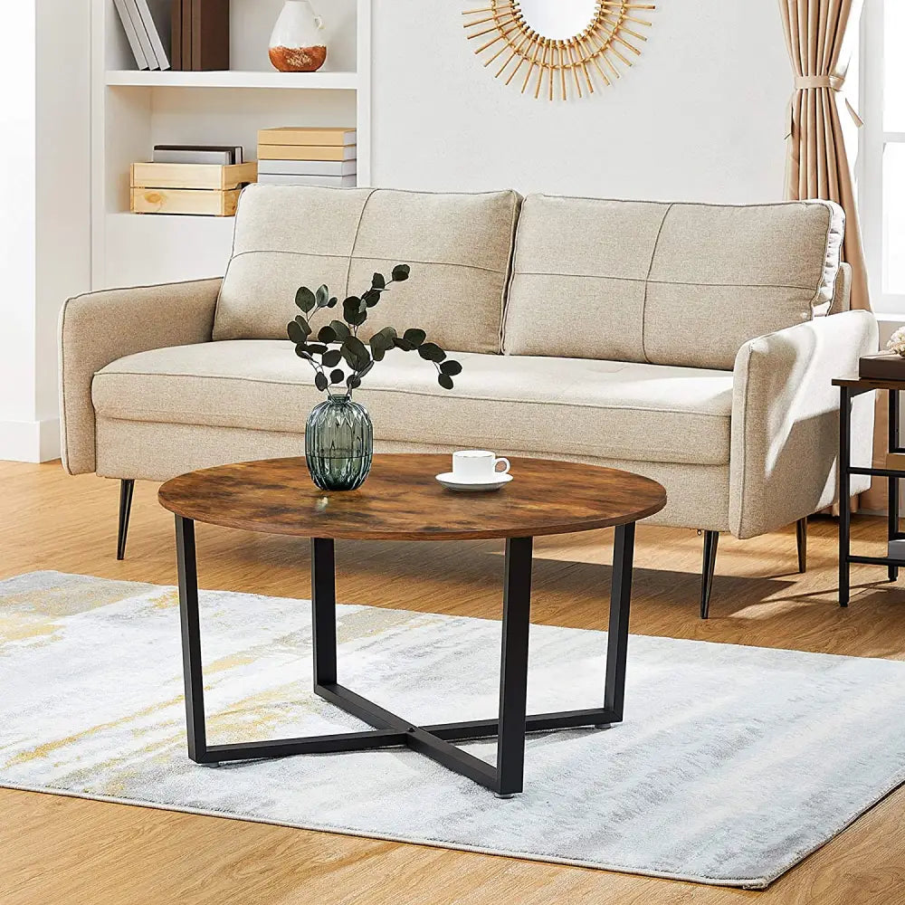 Round Coffee Table Rustic Brown and Black - Furniture > Living Room