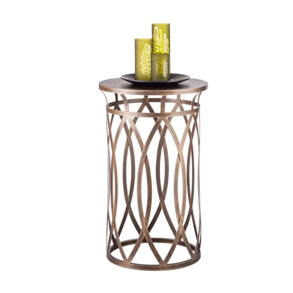 Round Iron Side Table with Cross Legs in Brass Finish - Furniture > Living Room