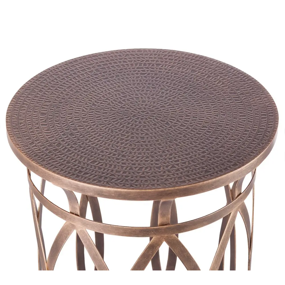 Round Iron Side Table with Cross Legs in Brass Finish - Furniture > Living Room