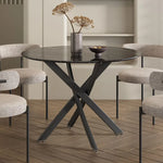 Round Marble-Effect Table-Black - Furniture > Dining