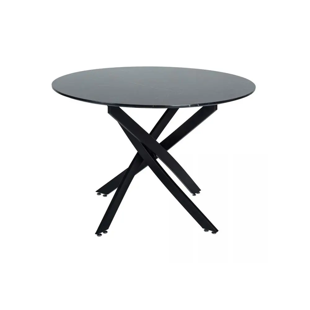 Round Marble-Effect Table-Black - Furniture > Dining