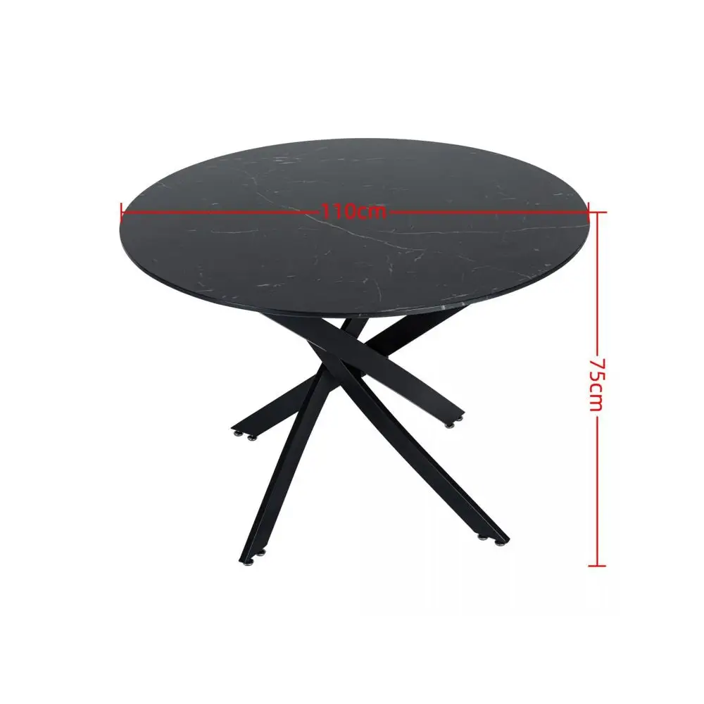 Round Marble-Effect Table-Black - Furniture > Dining