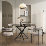 Round Marble-Effect Table-Black - Furniture > Dining