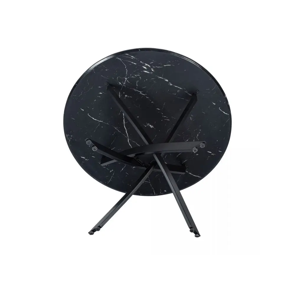 Round Marble-Effect Table-Black - Furniture > Dining