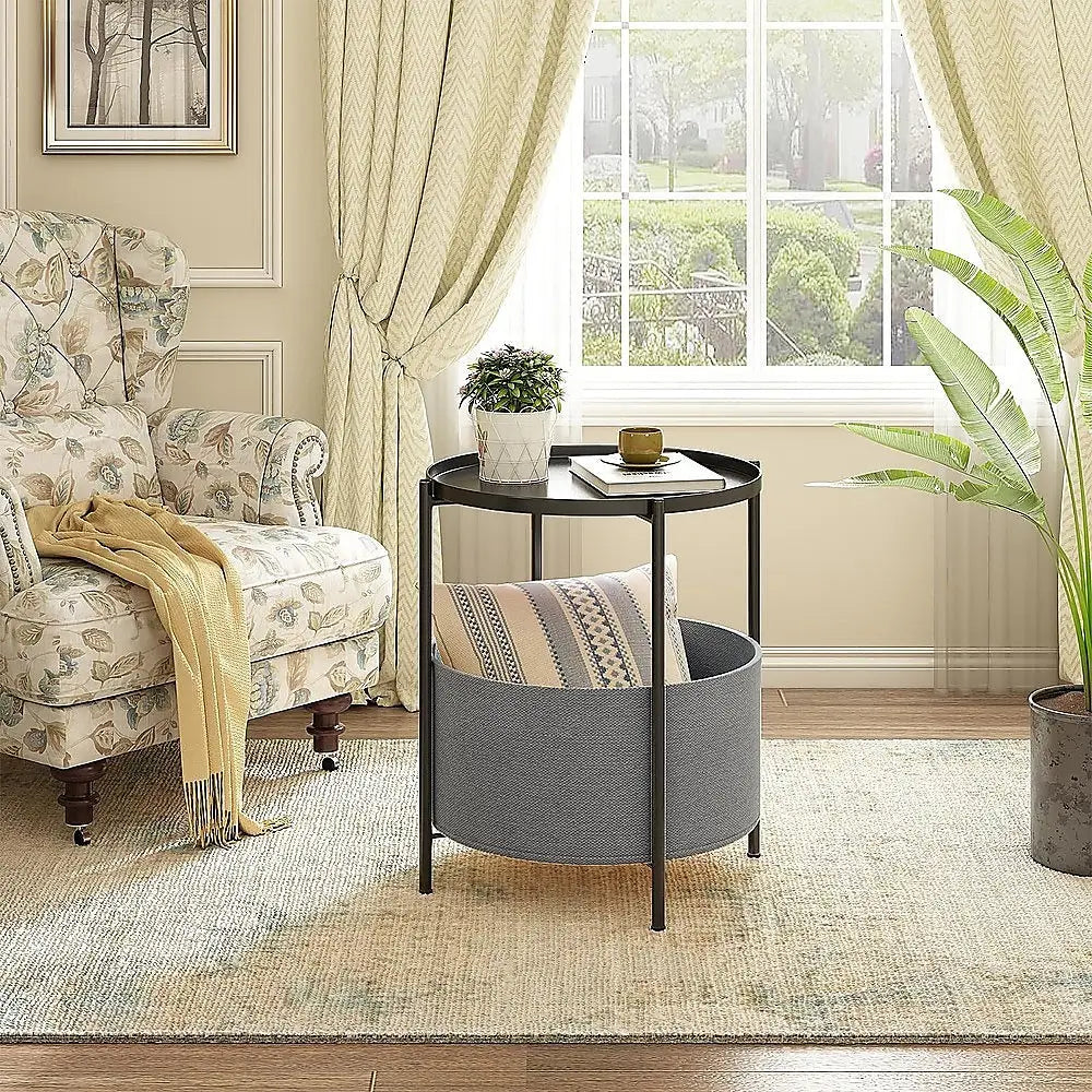 Round Side Table Bedside Storage Basket - Furniture > Sofas > Sofas & Sofa Beds
