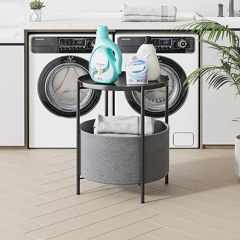 Round Side Table Bedside Storage Basket - Furniture > Sofas > Sofas & Sofa Beds