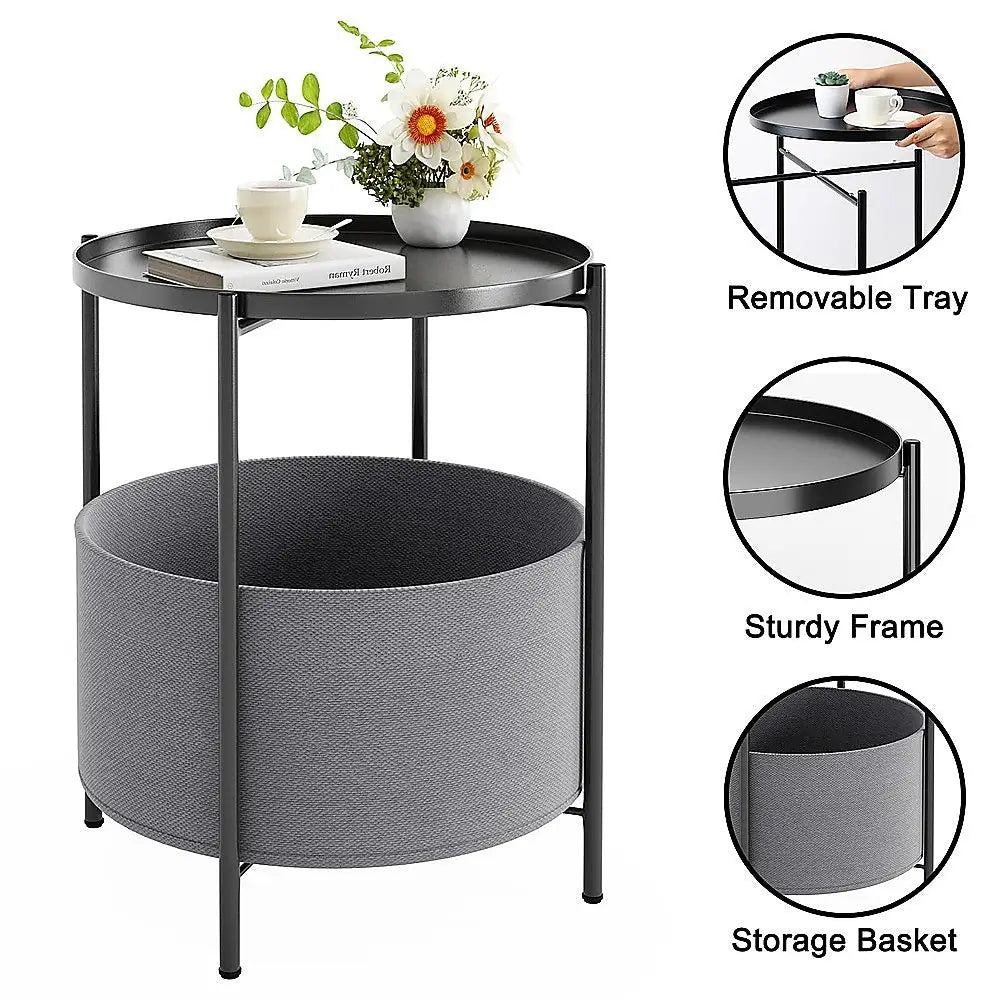Round Side Table Bedside Storage Basket - Furniture > Sofas > Sofas & Sofa Beds