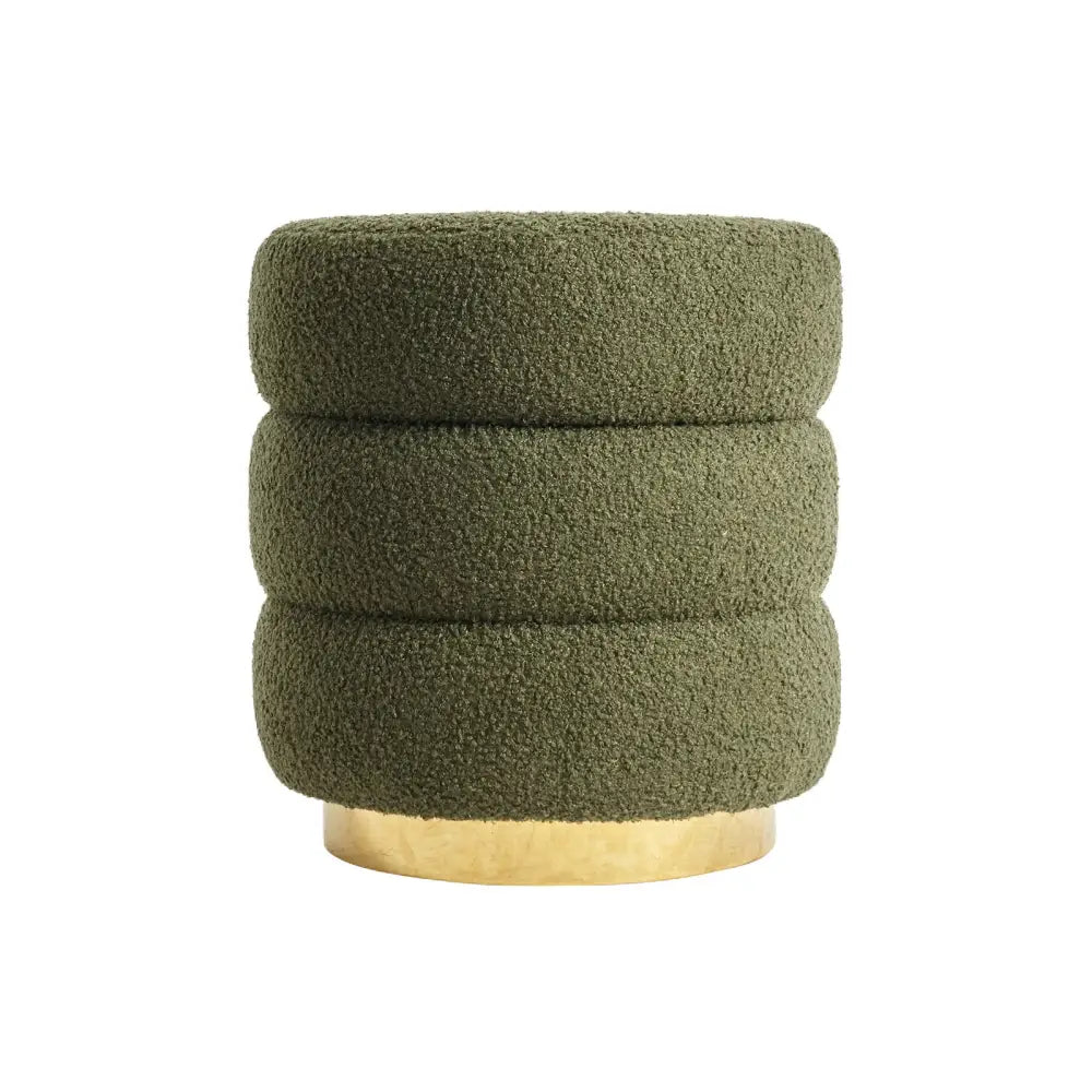 Round Stacked Ottoman Stool Teddy Fleece Fabric Foot Rest 38cm GREEN - Furniture > Living Room > Ottomans & Footstools