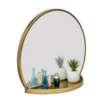 Round Table Wall Mirror with Shelf Storage in Brass Finish - Furniture > Living Room