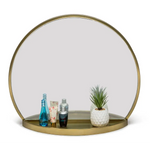 Round Table Wall Mirror with Shelf Storage in Brass Finish - Furniture > Living Room