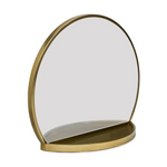 Round Table Wall Mirror with Shelf Storage in Brass Finish - Furniture > Living Room