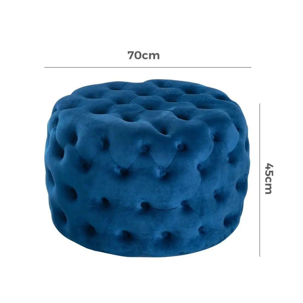 Round Velvet Ottoman in Navy - Furniture > Bedroom