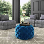 Round Velvet Ottoman in Navy - Furniture > Bedroom