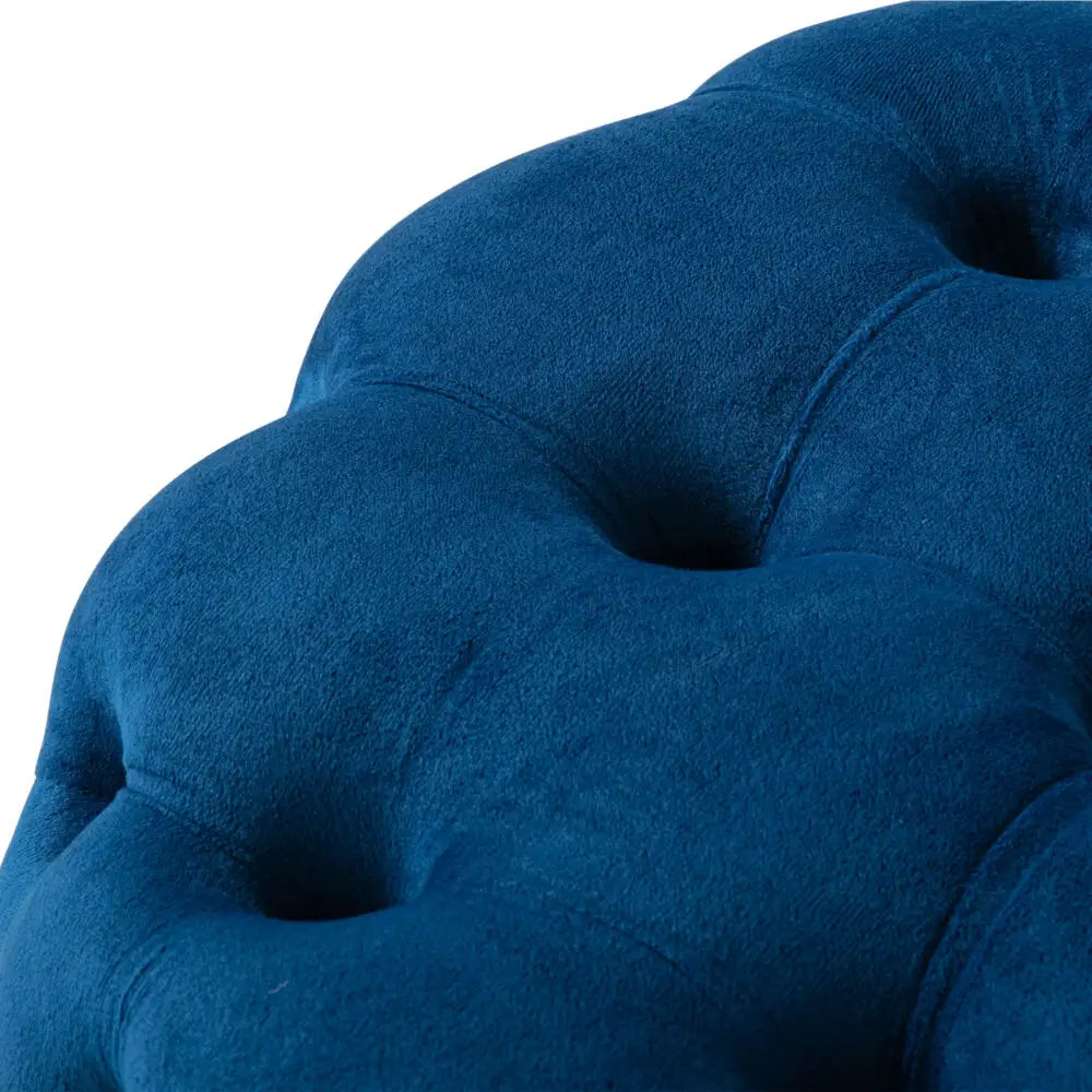 Round Velvet Ottoman in Navy - Furniture > Bedroom