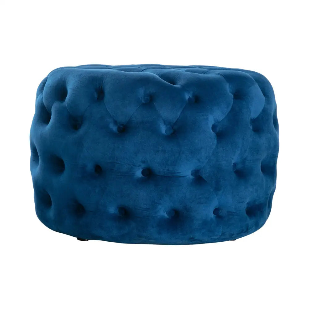 Round Velvet Ottoman in Navy - Furniture > Bedroom