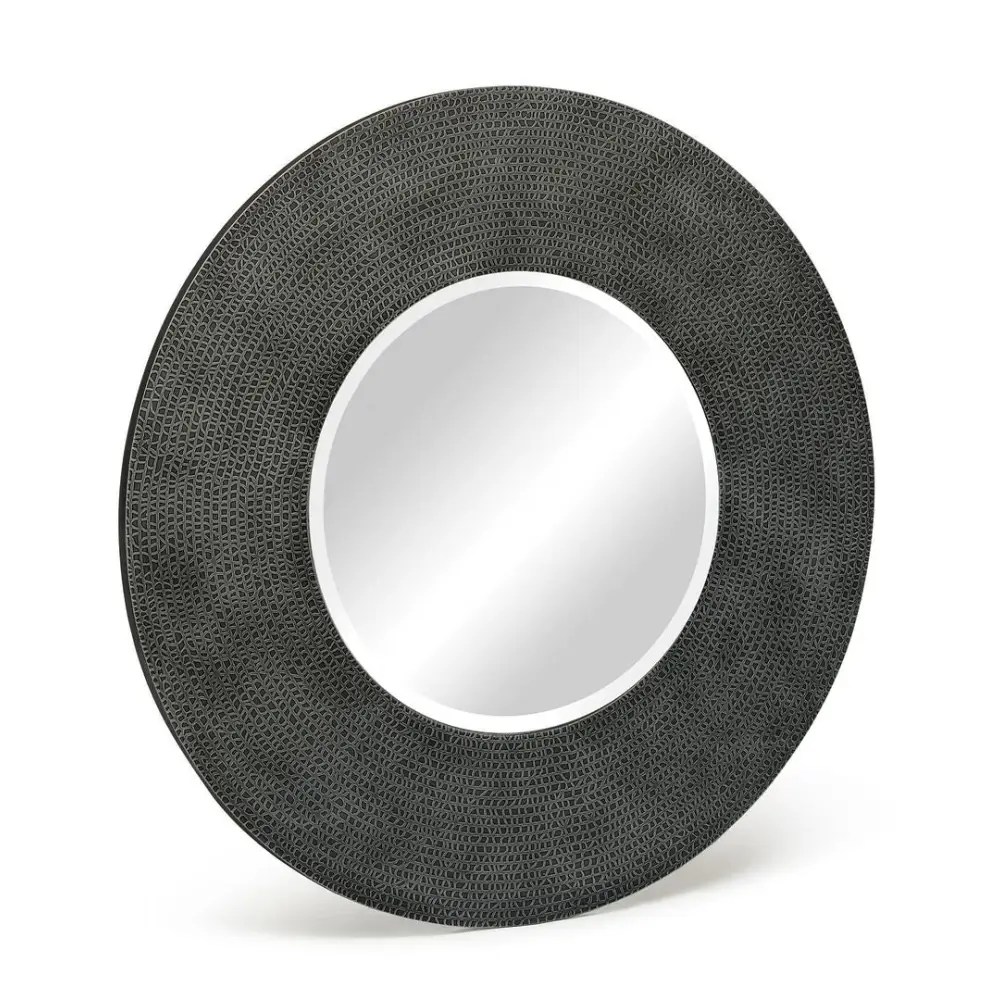 Round Wall Mirror with Croc Pattern Frame in Black Silver Finish - Home & Garden > Decor > Mirrors