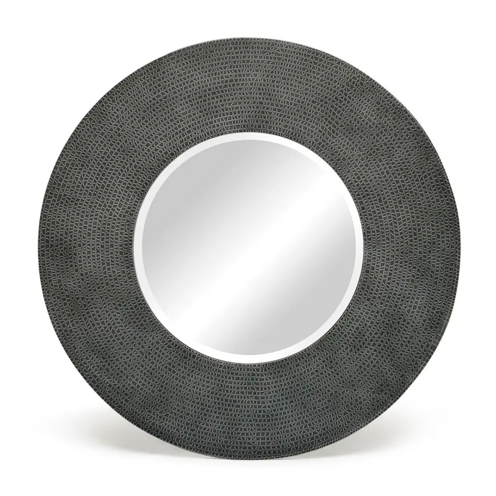 Round Wall Mirror with Croc Pattern Frame in Black Silver Finish - Home & Garden > Decor > Mirrors
