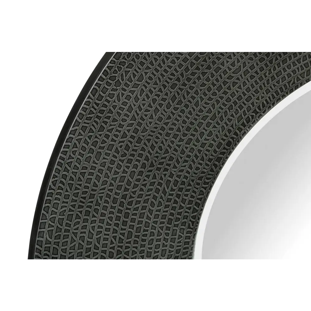 Round Wall Mirror with Croc Pattern Frame in Black Silver Finish - Home & Garden > Decor > Mirrors