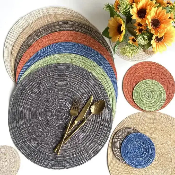 Round Woven Placemats -Colorful Braided Table Mats for Dining & Home Decor 18cm 10pcs beige - Home & Garden >