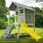 ROVO KIDS Wooden Tower Cubby House with Slide Sandpit Climbing Wall Noughts & Crosses - Baby & Kids > Baby & Kid’s