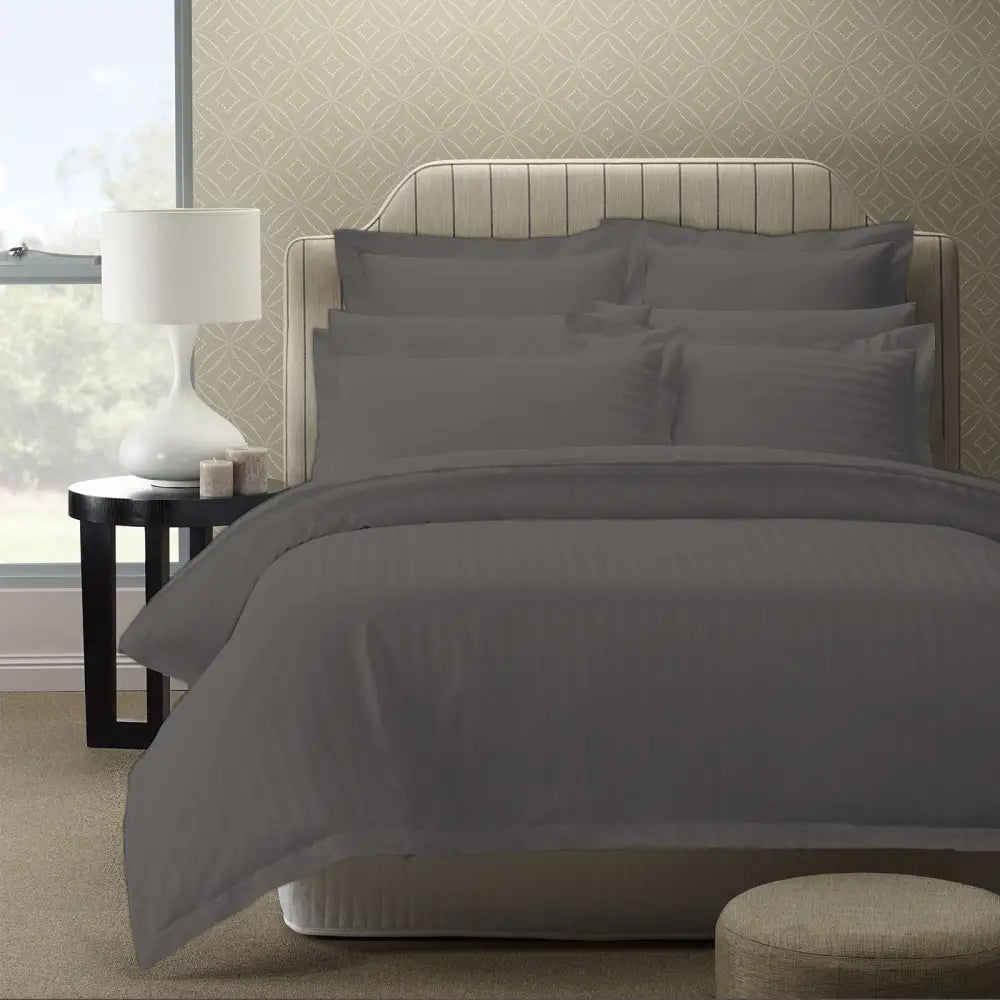 Royal Comfort 1200TC Quilt Cover Set Damask Cotton Blend Luxury Sateen Bedding - Queen - Charcoal Grey - Home & Garden